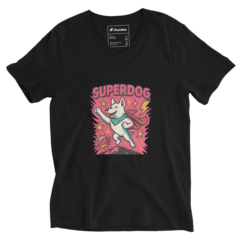Kurzärmeliges Unisex - T-Shirt mit V - Ausschnitt - Superdog - Hundeo Shop