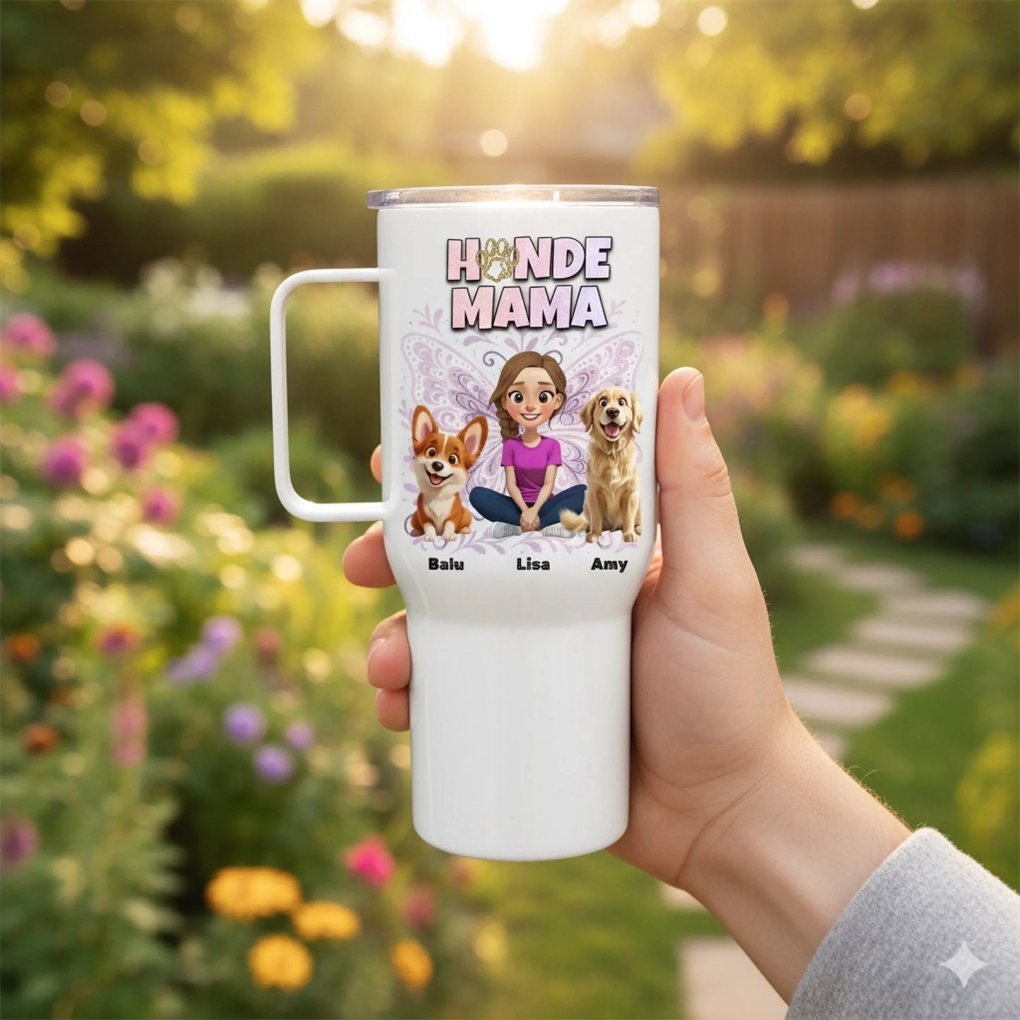 Personalisierter Tumbler "Hundemama x Butterfly" - Hundeo Shop