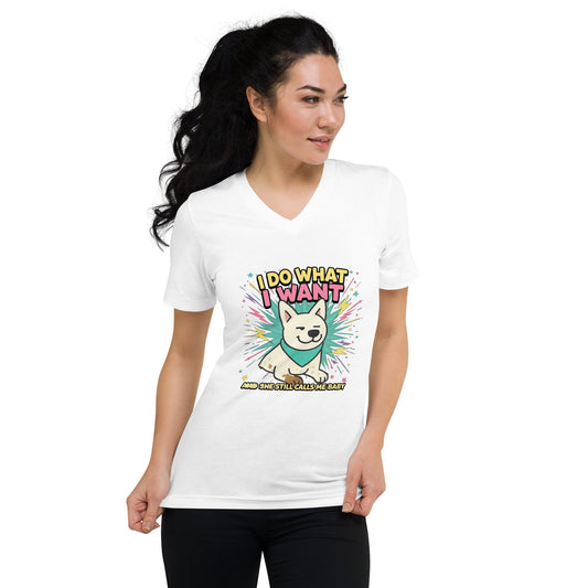 Kurzärmeliges Unisex - T-Shirt mit V - Ausschnitt - Hundeo Shop