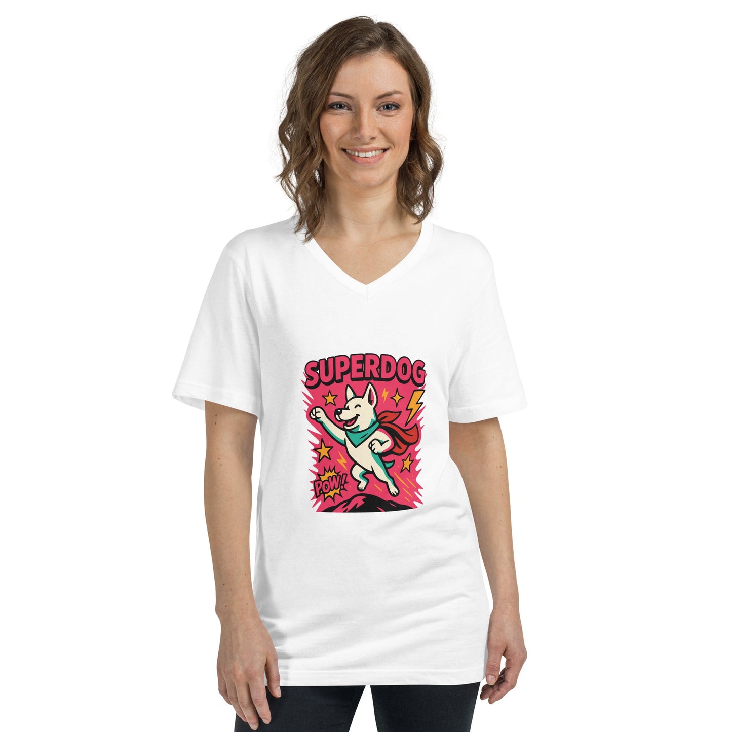 Kurzärmeliges Unisex - T-Shirt mit V - Ausschnitt - Superdog - Hundeo Shop