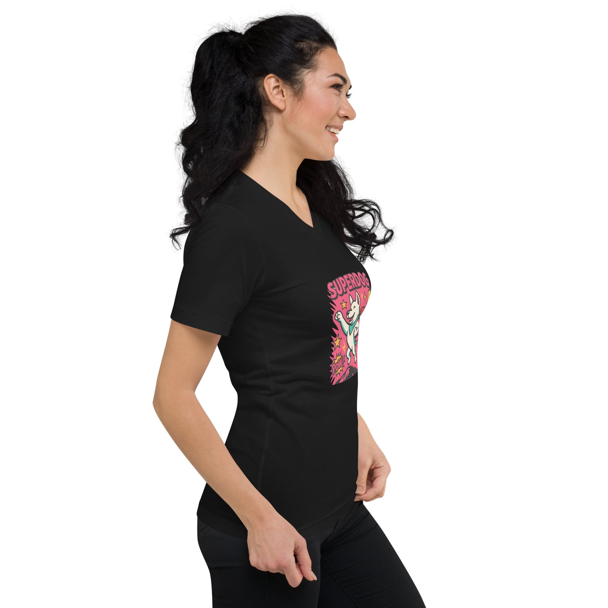 Kurzärmeliges Unisex - T-Shirt mit V - Ausschnitt - Superdog - Hundeo Shop