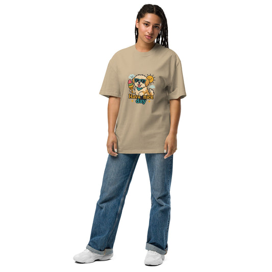 Oversized T-Shirt mit verwaschenem Look - Hava nice day - Hundeo Shop